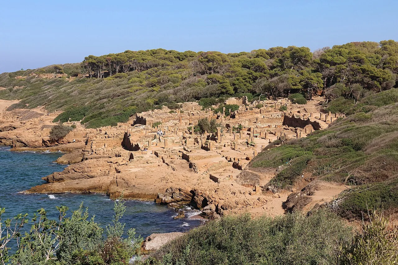 Vue réelle des ruines antiques de Tipasa au bord de la Méditerranée